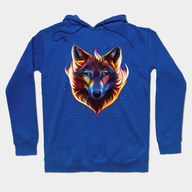 Flaming wolf pattern. Bold Striking Image on a black or blue background Hoodie by Geminiartstudio